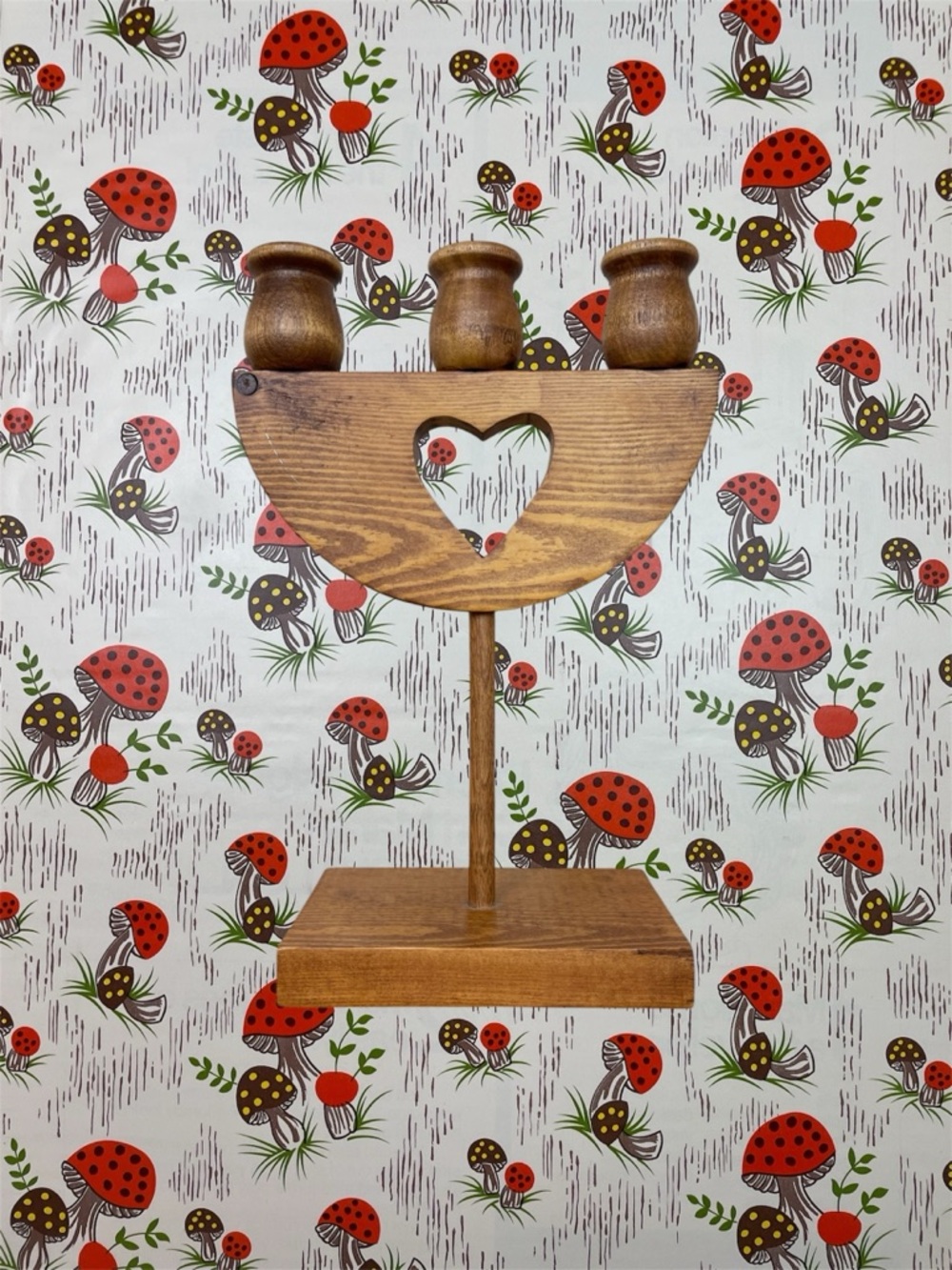 Vintage Wood Candelabra Candle Holder Heart Cutout